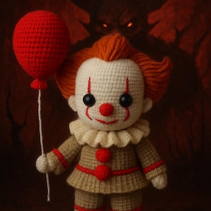 Halloween Clown Crochet Keychain Plush Toy, Spooky Handmade Yarn Clown Bag Charm, Cute Creepy Halloween Decor Gift For Friends