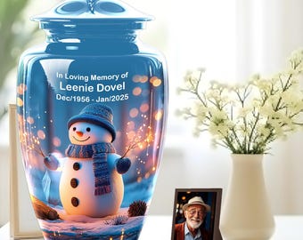 Snowman Winter Cremation Urn for Ashes, Personalized Memorial Urn