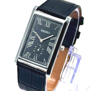 Vintage Seiko Slim Tank Quartz Men&#39;s Wrist Watch, Rectangle Watch-Black & Black Watch.
