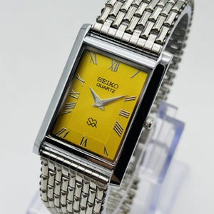 Vintage Seiko Men&#39;s Slim Tank Watch: Stainless Steel, Leather Band