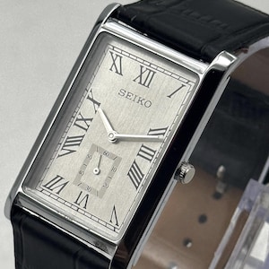 Vintage Seiko Slim Tank Men Rectangle Watch Gift for Him With Leather Strip