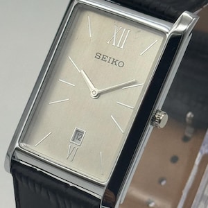 Vintage Seiko Slim Tank Men Rectangle Watch Gift for Him With Leather Strip