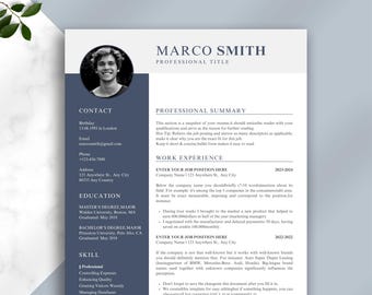 Photo Resume Template, Cv Template Word, Resume MS Word, CV Template Modern, Professional Resume Template, 1 or 2 Page, Instant Download