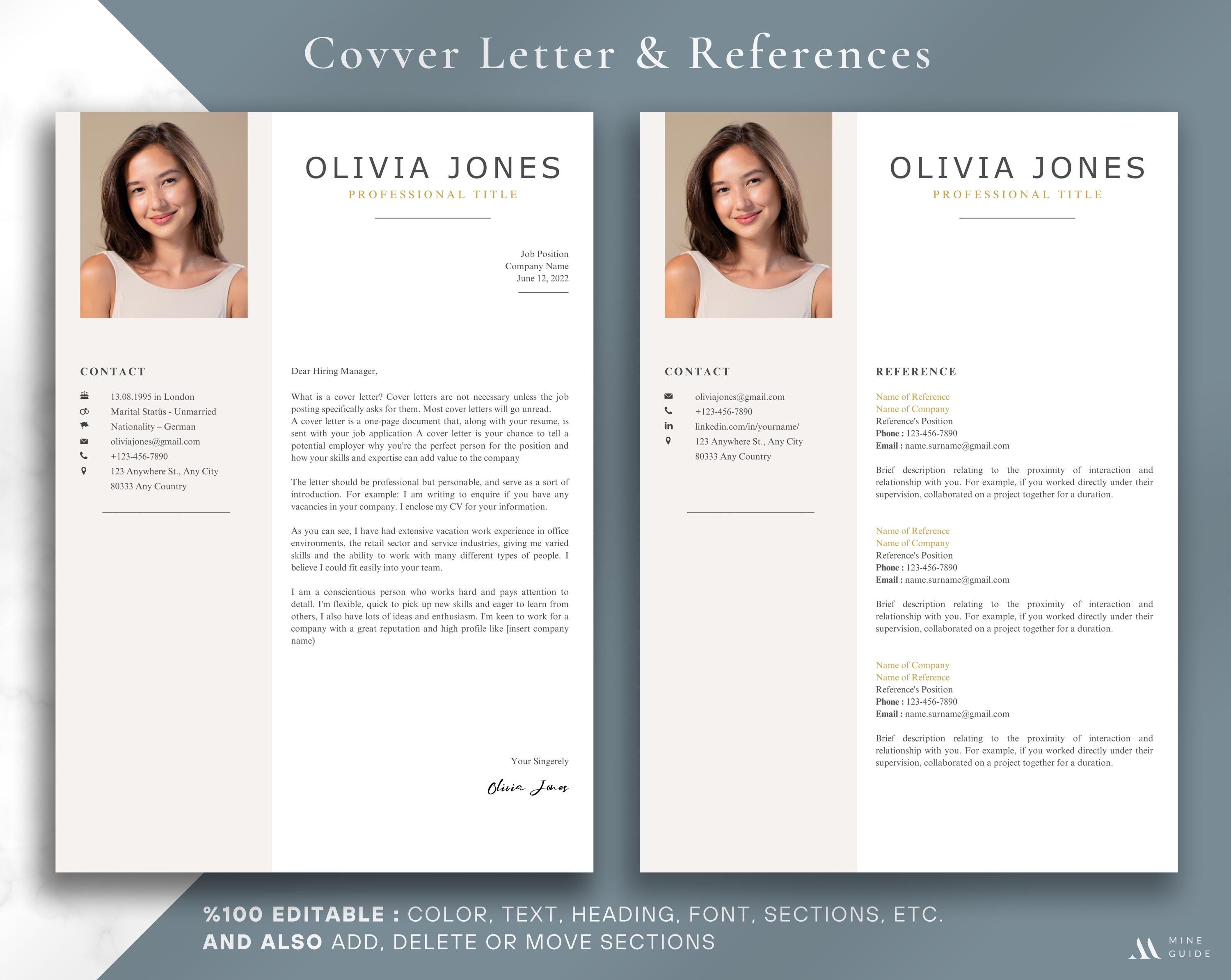 Modern Resume and Cover Letter Template | Minimalist CV + Motivation ...