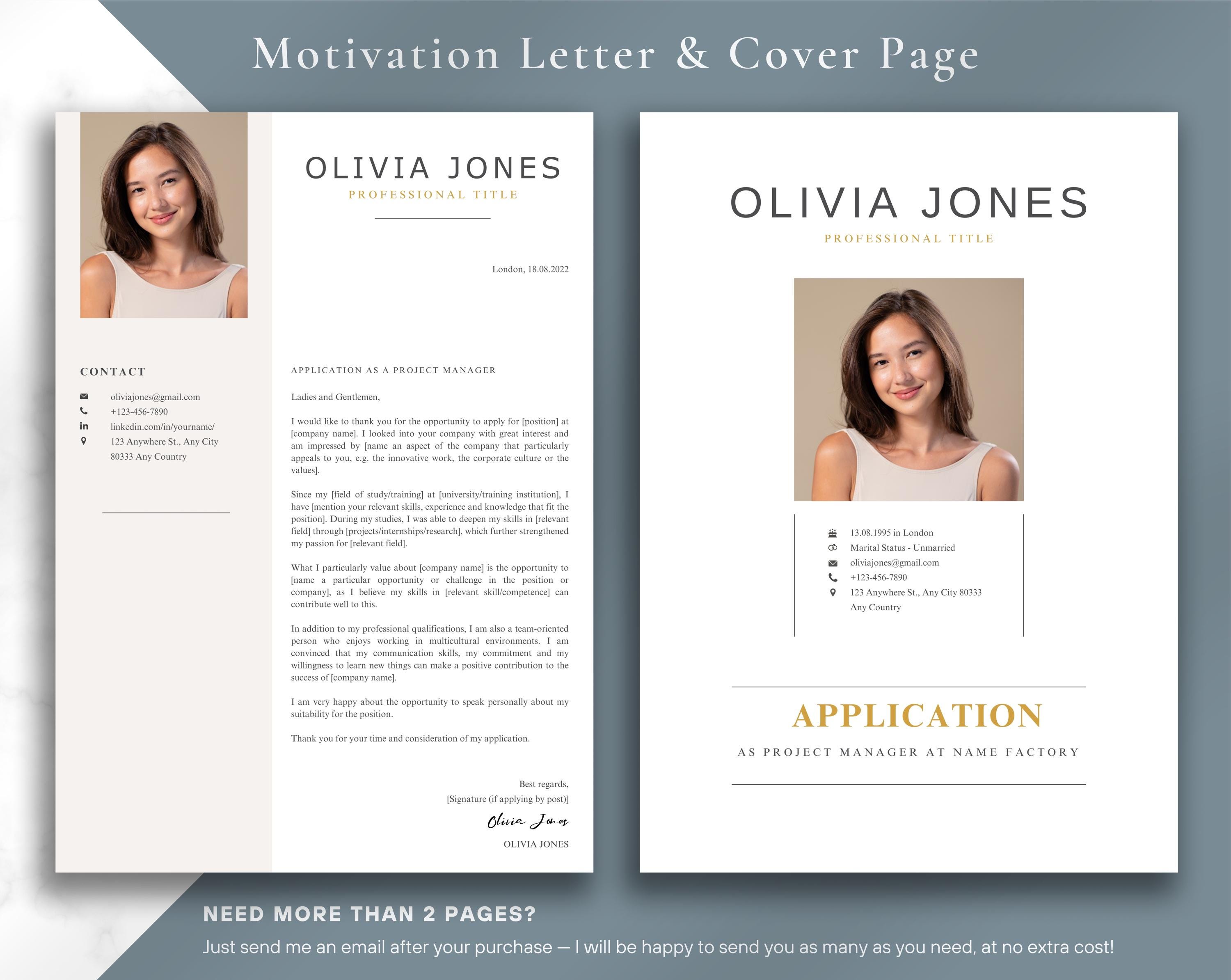 Modern Resume and Cover Letter Template | Minimalist CV + Motivation ...