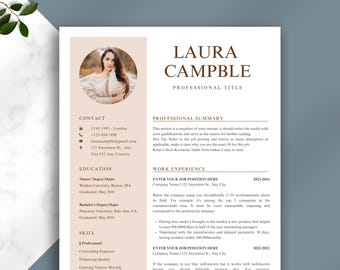 Professional CV Template | Word, Canva and Pages | Modern Resume with Photo | Teacher & Nurse Portrait Resume | 1–2 Page Editable Design