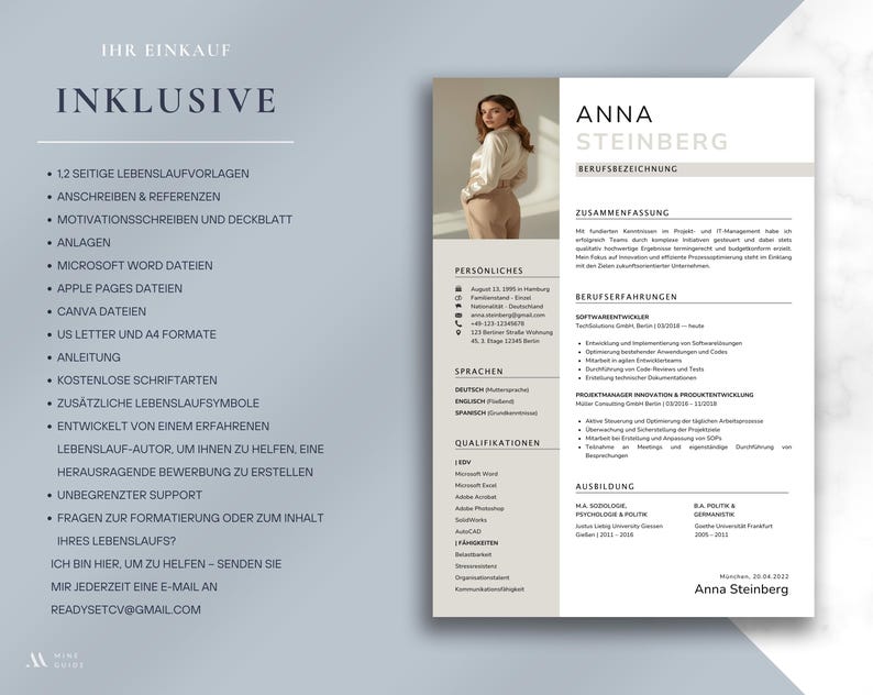 Bewerbungsvorlage 2025 / Moderner Lebenslauf Vorlage / Komplette Bewerbungsmappe / Word, Apple Pages, Canva / Anschreiben Deckblatt Descargar imagen 7