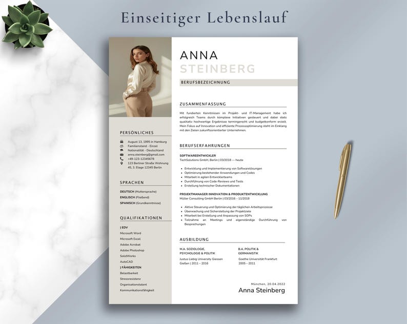 Bewerbungsvorlage 2025 / Moderner Lebenslauf Vorlage / Komplette Bewerbungsmappe / Word, Apple Pages, Canva / Anschreiben Deckblatt Descargar imagen 2