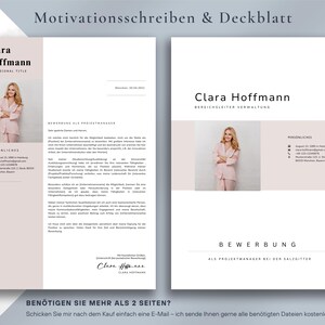 May include: A two-page resume template with a photo of a woman in a pink outfit. The text includes the name "Clara Hoffmann" and the words "Motivationsschreiben & Deckblatt" and "Bewebung".