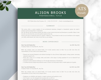 ATS Friendly Resume Template | Word, Canva & Apple Pages | Professional CV with Cover Letter | Editable Instant Download