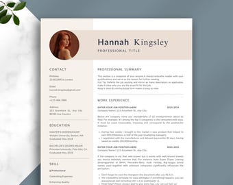 Canva Resume Template 2025, Professional CV Template with Photo, Modern Minimalist Resume, 1 or 2 Page Clean CV Design