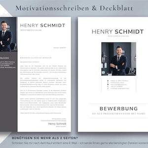 May include: Two-page resume template with a professional design. The left page has a dark gray sidebar with the name "HENRY SCHMIDT" and the text "PERS&Ouml;NLICHES". The right page has the name "HENRY SCHMIDT" and the word "BEWERBUNG". The text "Motivationsschreiben & Deckblatt" is at the top.