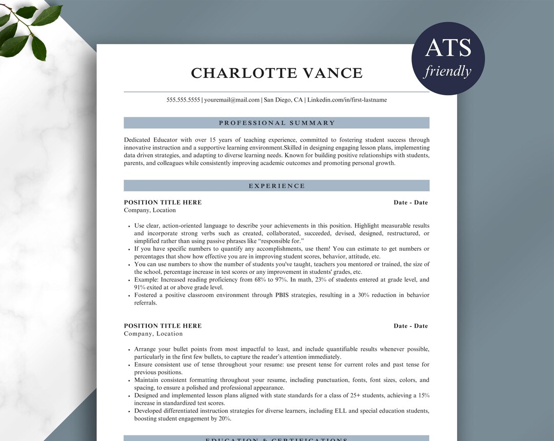ATS Friendly Resume Template | Professional Executive CV for Word ...