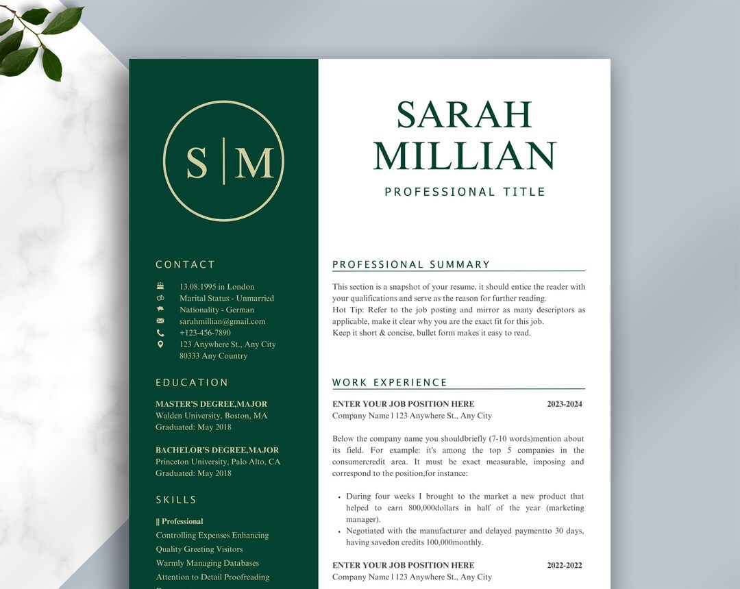 Modern Resume Template 2025 | Professional CV + Cover Letter | Word ...