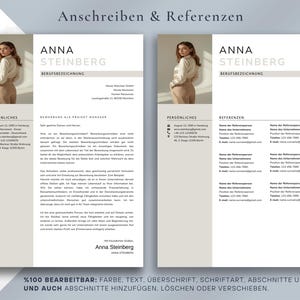 Puede incluir: Plantilla de curr&iacute;culum vitae de dos p&aacute;ginas con una foto de una persona en la parte superior izquierda. El curr&iacute;culum es de estilo minimalista con secciones para informaci&oacute;n personal, experiencia profesional y referencias. El texto incluye "Anna Steinberg" y "Project Manager".