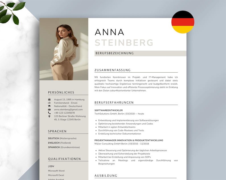 Bewerbungsvorlage 2025 / Moderner Lebenslauf Vorlage / Komplette Bewerbungsmappe / Word, Apple Pages, Canva / Anschreiben Deckblatt Descargar imagen 1