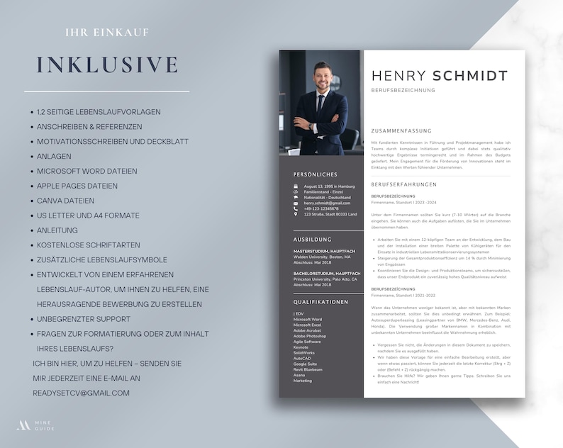 May include: A professional resume template with a photo of a man in a suit. The resume includes sections for personal information, work experience, education, and qualifications. The text is in a clean, modern font.