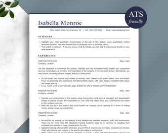 ATS Friendly Resume Template Word, Pages, Canva, ATS Resume, ATS Cv Resume Template, Minimalist Resume, Simple Resume, Basic Resume