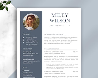 Professional Resume Template with photo, Cv Template Resume Canva, Word & Pages, Modern Resume Templates 2025, 1 or 2 Page Minimalist CV