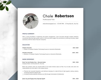 Professional Resume Template with Photo | Modern CV Template 2025 | Minimalist Resume for Word, Canva & Pages | 1–2 Page Editable Template