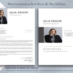 May include: A two-page resume template with the name "Julia Kruger" prominently displayed. The design is minimalist, with a headshot and personal details on each page. The text "Motivationsschreiben & Deckblatt" is at the top.
