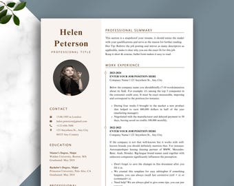 Modern CV Template 2025 | Professional Resume with Photo | Minimalist 1–2 Page Design | Editable Resume for Canva, Word & Pages