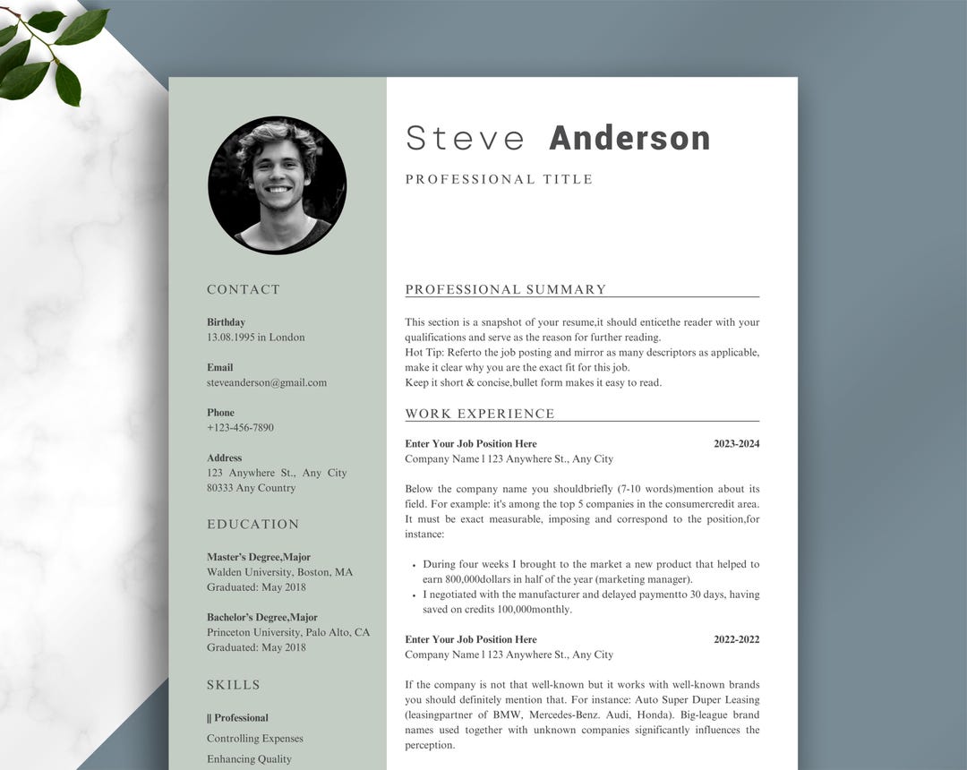Modern Minimalist Resume Template | Professional CV + Cover Letter ...