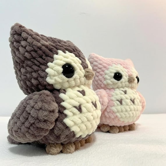 Chubby Owl Crochet Pattern, Amigurumi Owl Tutorial, Velvet Plush Stuffed Bird Toy, Forest Animal DIY Nursery Decor