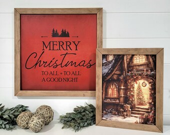 Merry Christmas to all and to all a goodnight & Home tree scene Layering Sign Bundle | Christmas Sign Set