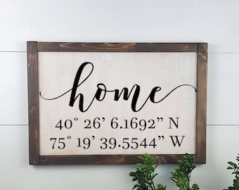 Wood Sign - home sign with latitude & longitude coordinates - Custom Rustic Wooden Sign - Made to Order - Home Decor