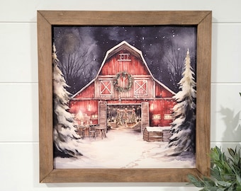 Red Barn Christmas Sign | Vintage Christmas Sign | Layering Christmas Sign Decor | Vintage Barn Sign