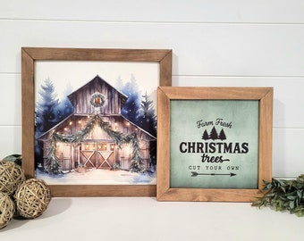 Christmas Barn and Farm Fresh trees Layering Sign Set | Christmas Sign Bundle | Mantel Sign Set