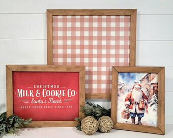 Tan Plaid Wood Layering Sign Set | Christmas Sign Bundle | Mantel Sign Set | Santa Milk & Cookies