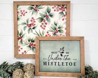 Christmas Berry & Mistletoe Wood Layering Sign Set | Christmas Sign Bundle | Mantel Sign Set | Shelf Sign Set