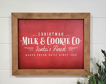 Milk & Cookies Christmas Sign | Vintage Christmas Sign | Layering Christmas Sign Decor | Vintage Santa Sign