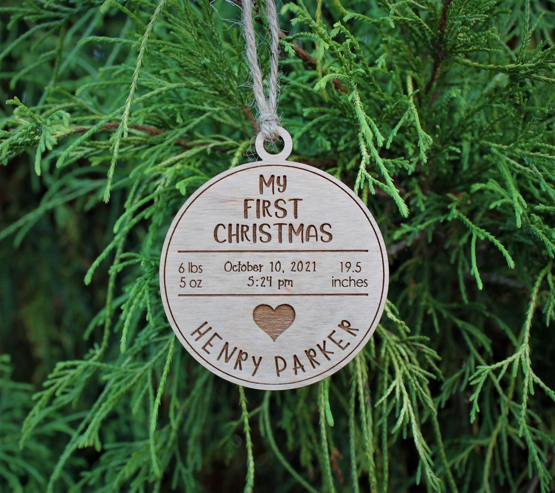 Babys First Christmas Ornament Custom Engraved Wooden Etsy