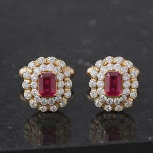 Lab Ruby Gemstone & Cubic Zirconia With 925 Sterling Silver Mens Cufflinks.