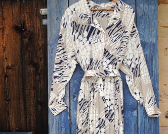Vintage Animal Print Belted 80s Secretary Dress