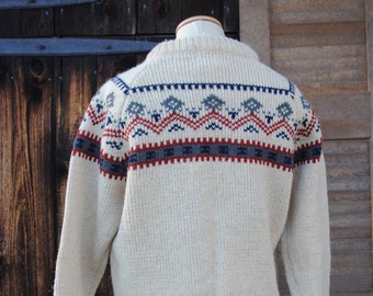 Thick Knit Fair Isle Vintage Woolrich Sweater Gray and Orange