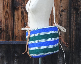 Vintage Woven Wool Basket Bag Purse or Storage