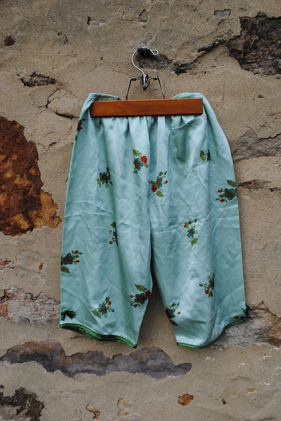 Petite Green Pajama Pants Satin Capris