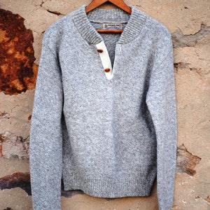 Vintage Shawl Neck Heathered Wool Henley Sweater