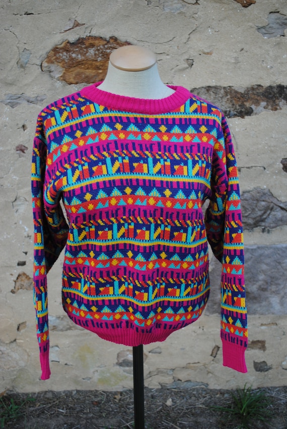 Vintage Psychedelic Patterns Fair Isle Sweater - image 1