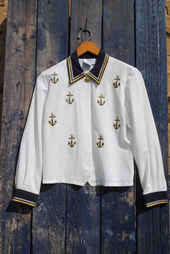 Anchors Away Embroidered Vintage Preppy Sailor Shi