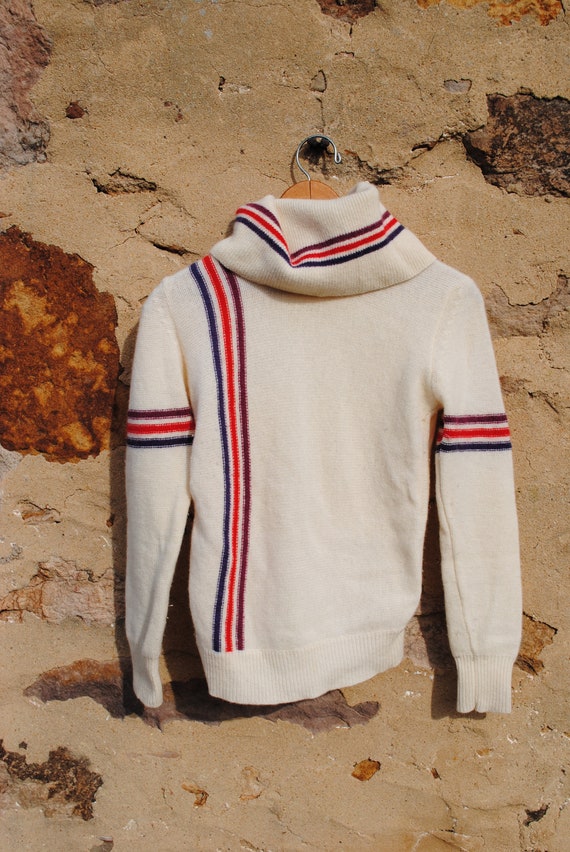 Red White and Blue Racing Stripe Angora Cowlneck S