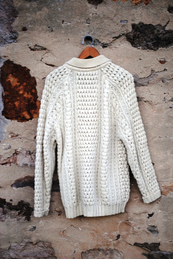 Vintage Large Wool Fisherman Cable Sweater Cardig… - image 5