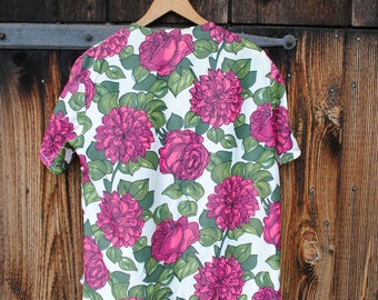 Mini-chemise courte tunique à imprimé roses Betsy vintage