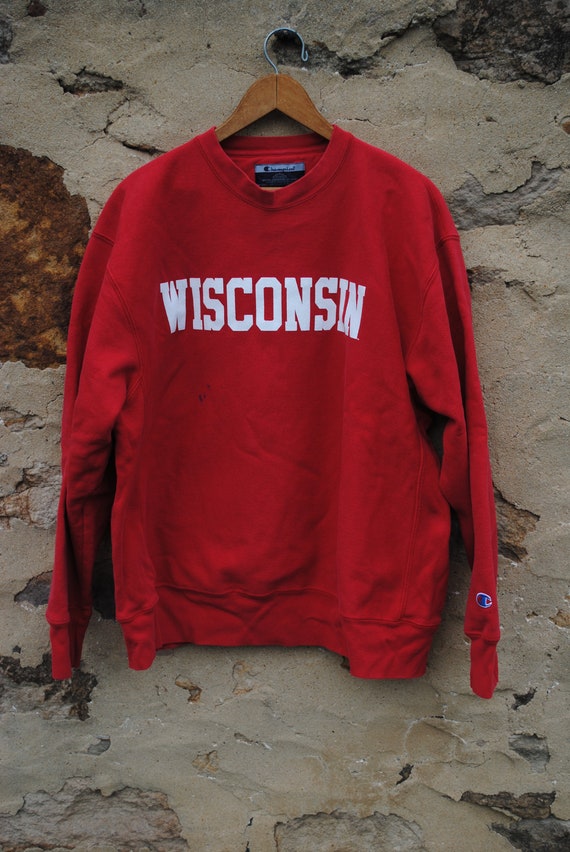 Thick Vintage Wisconsin Champion Sweatshirt Red, D