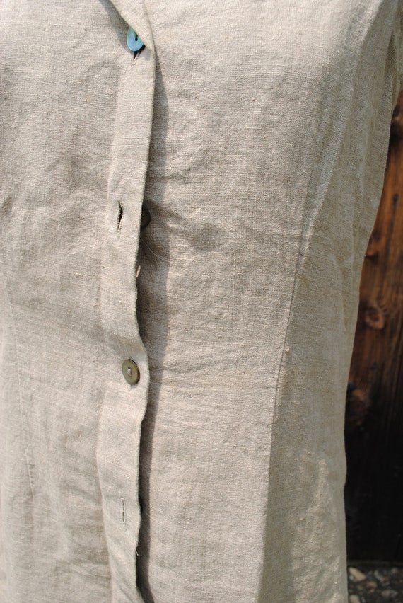 Vintage Beige Sleeveless Linen Safari Duster Dress - image 3