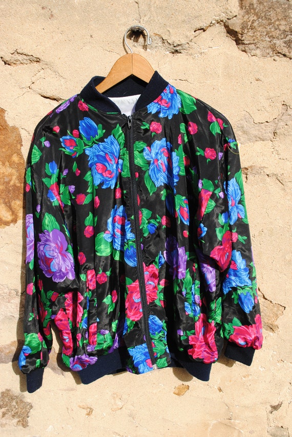 Vintage Winter Floral Print Track Jacket Windbreak